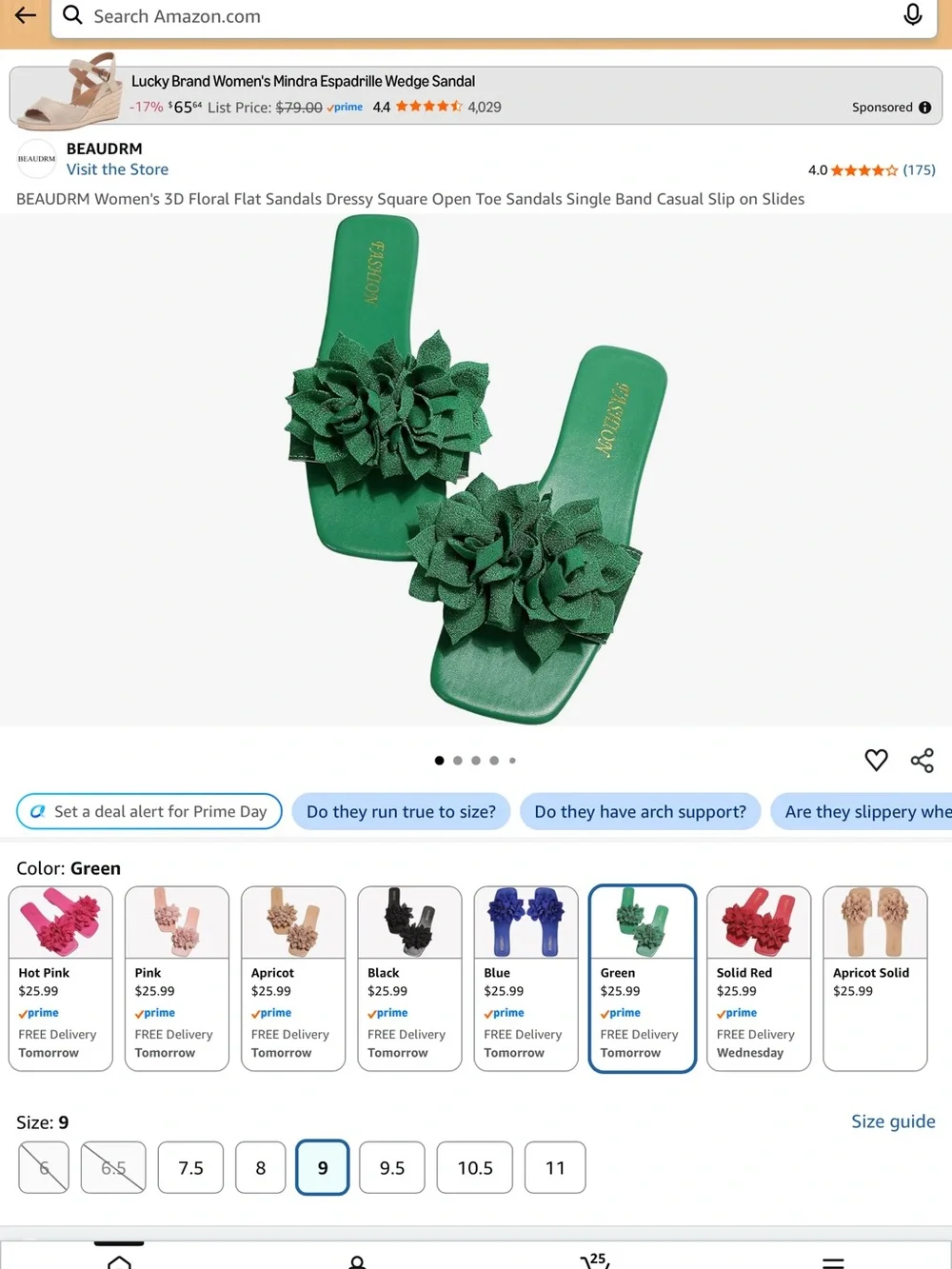 Emerald Green Floral Slide Sandals for Women